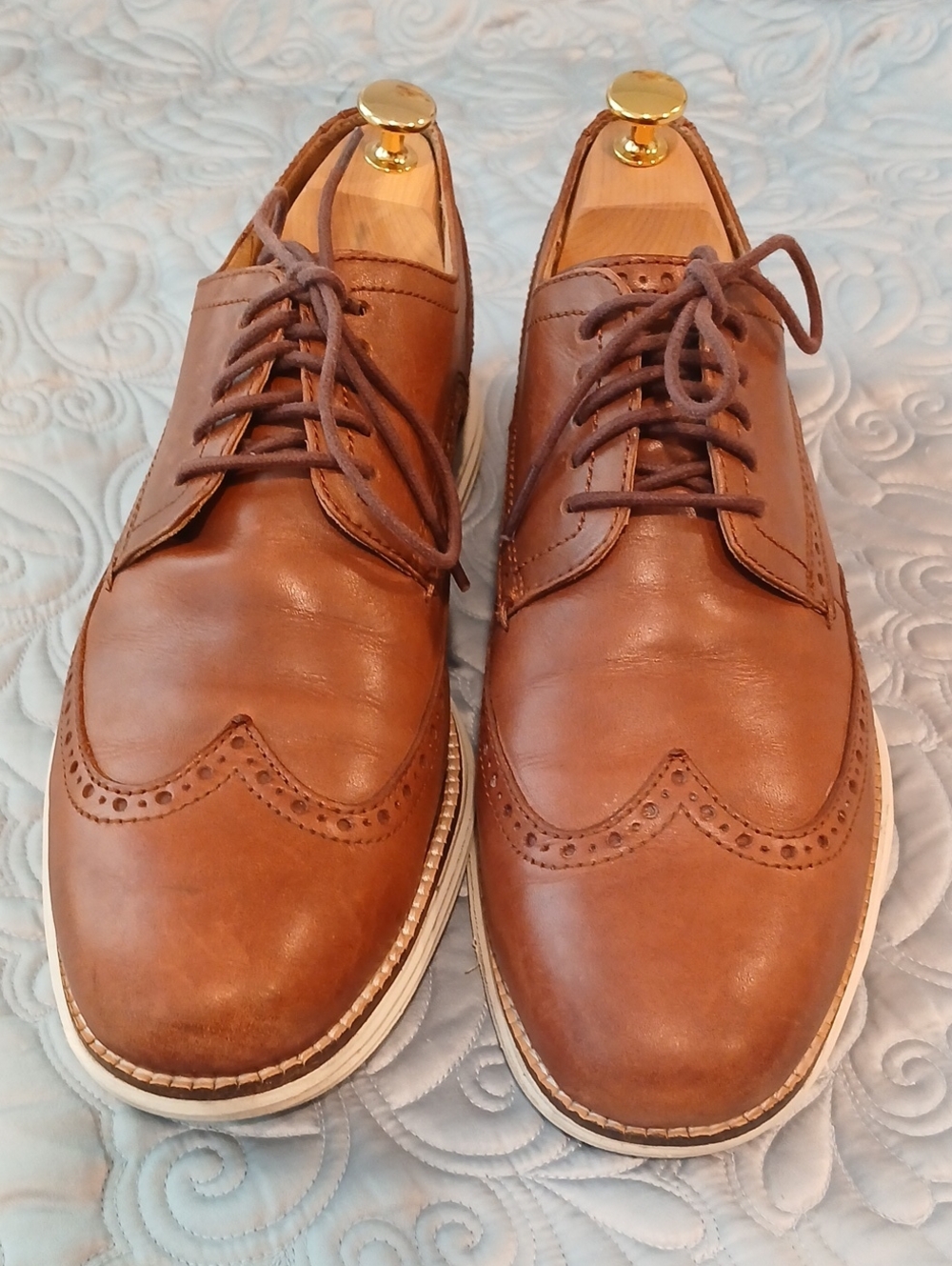 Beckett Simonon Derby Wingtips, Cognac Leather, Rubber Soles 10M
